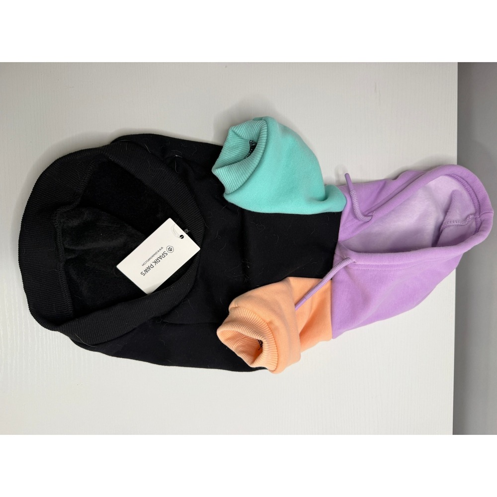 Spark Paws Color Block Dog Hoodie Black Purple Teal Peach Pet Sweatshirt NWT